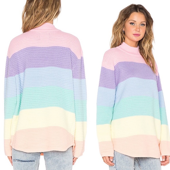 UNIF Frost Pastel Rainbow Striped Oversized Ribbed Mockneck Sweater XS - Picture 9 of 16